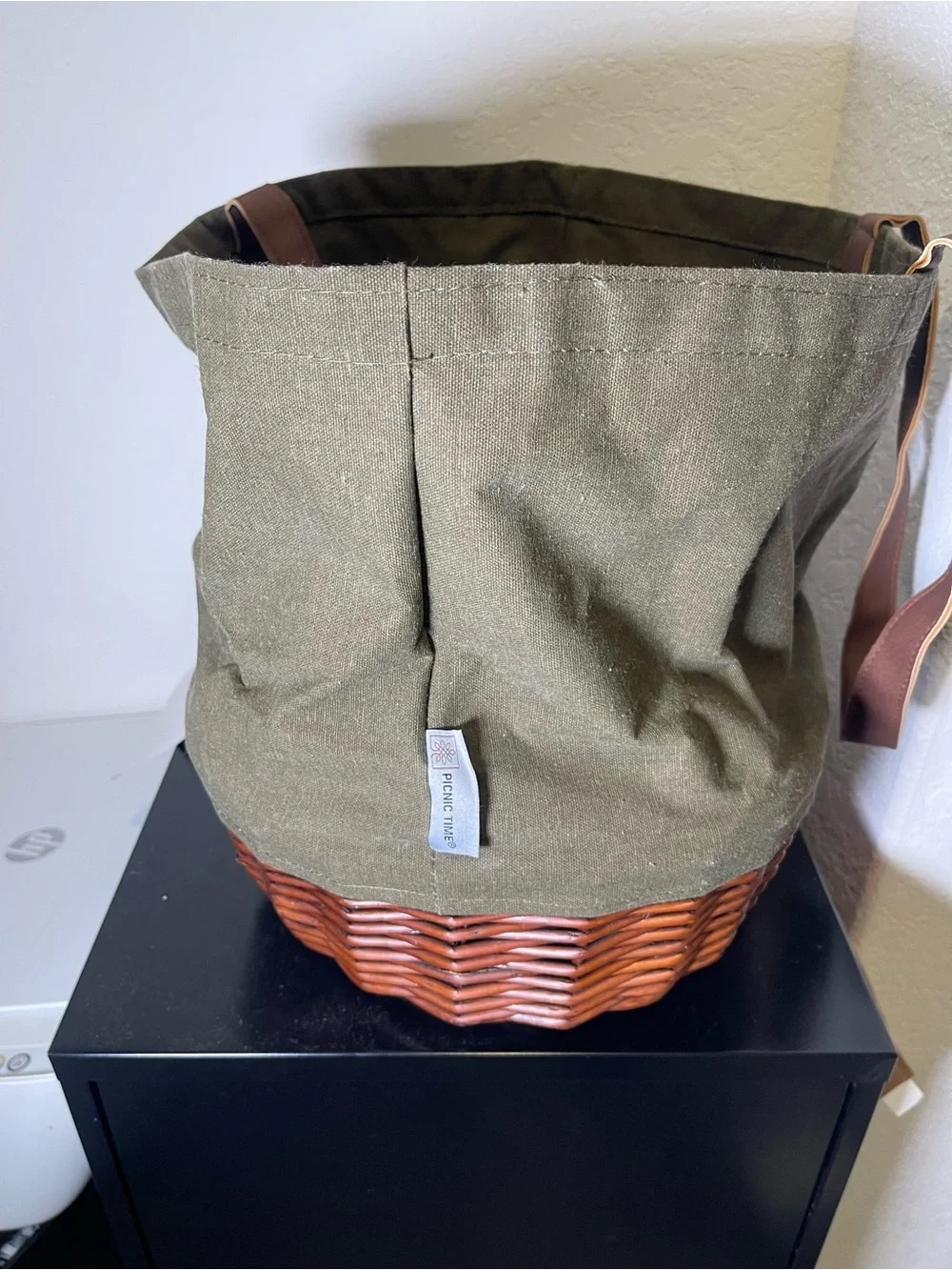 Cowboys Olive Green Canvas & Wicker Storage Tote